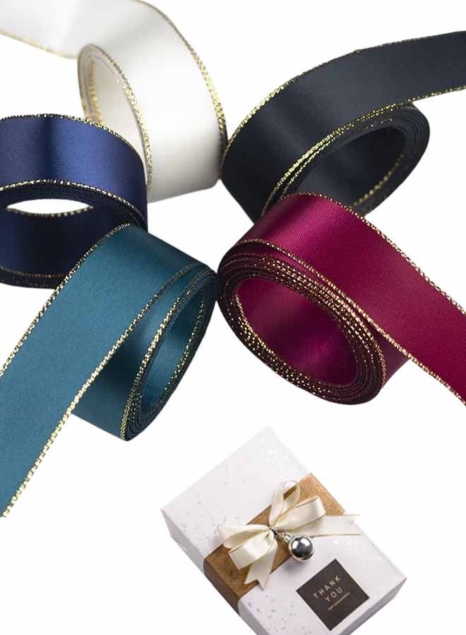 5PCS Ribbon,  Double Faced Satin Ribbon with Gold Edge, Delicate for Gift Wrapping, Flower Bouquet, DIY Crafts, Wedding, Hair Bow, Holiday, Party Decorations - Image 1